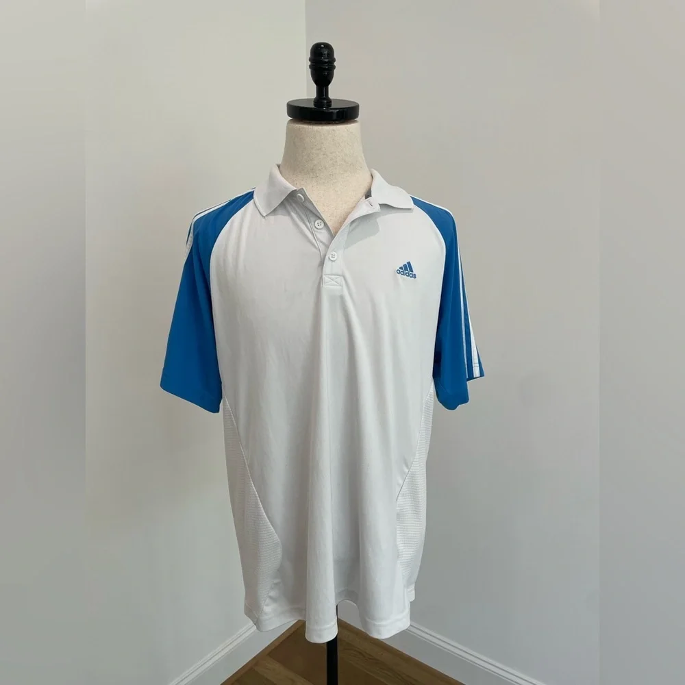 Adidas Men's Performance Polo Shirt in White and Blue